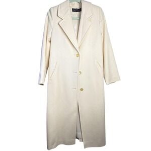 Vintage 80s/90s Alorna 100% Wool Overcoat Long Coat Ivory White MEDIUM/LARGE P